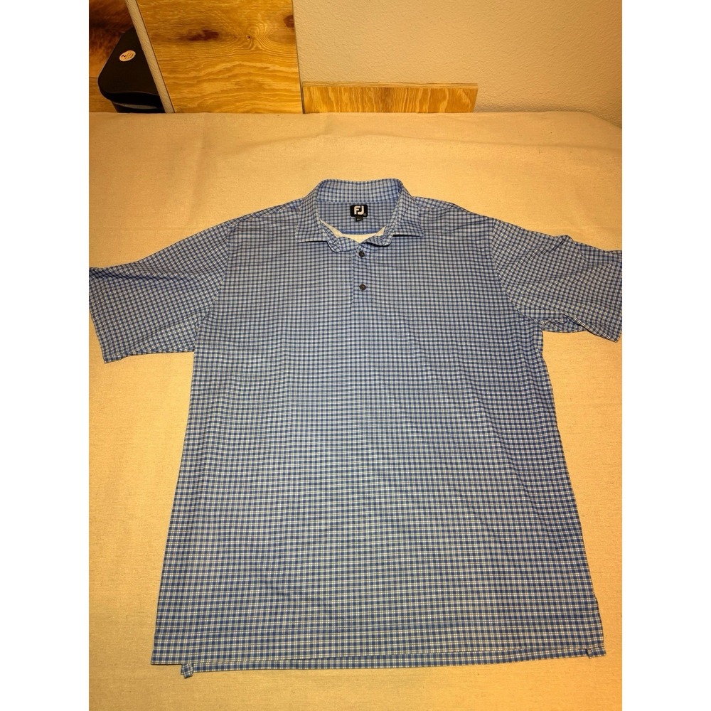 FootJot Men's Golf Polo Checkered Pattern Blue 2XL